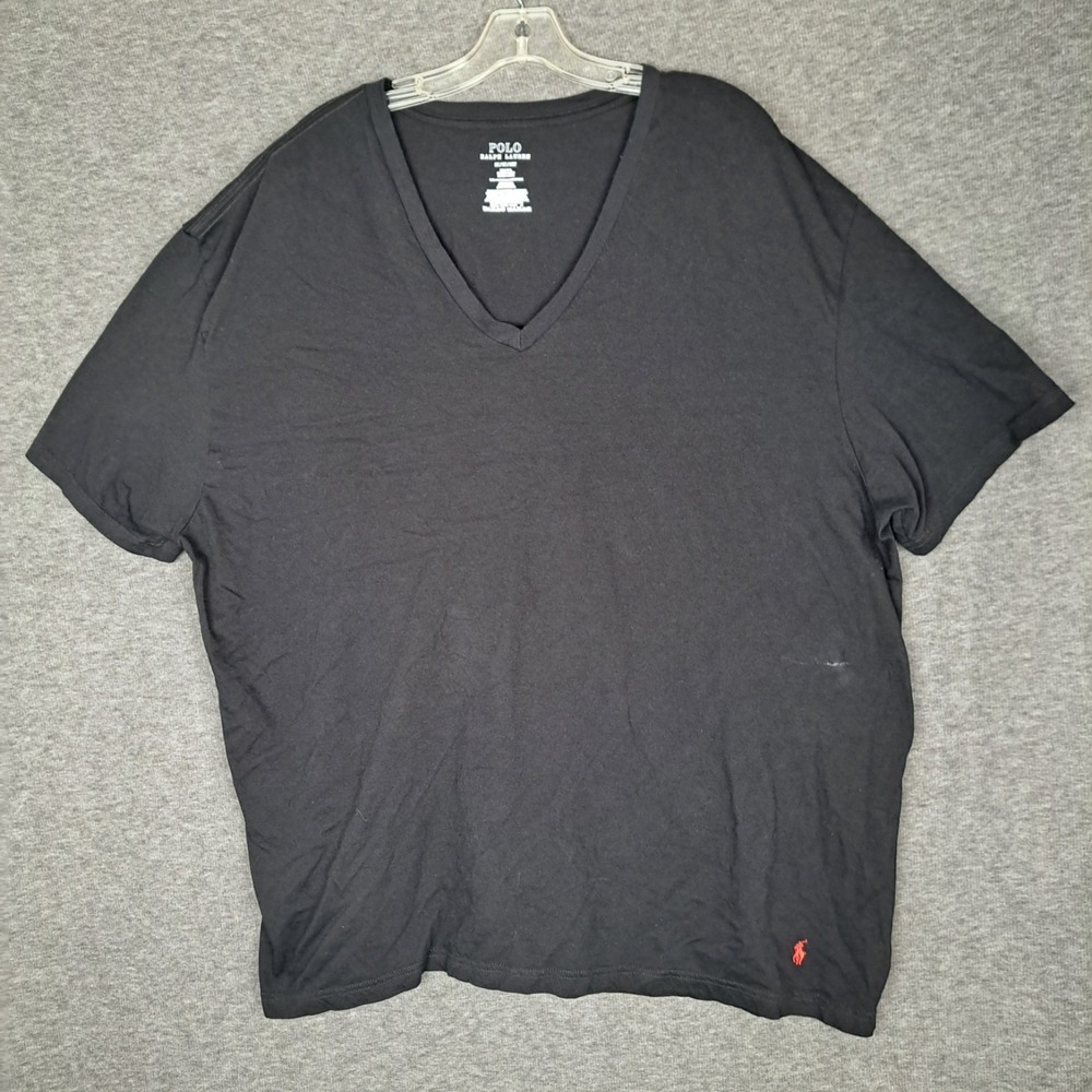 Polo Ralph Lauren Mens 3XL Black T Shirt Red Pony Logo Cotton V Neck